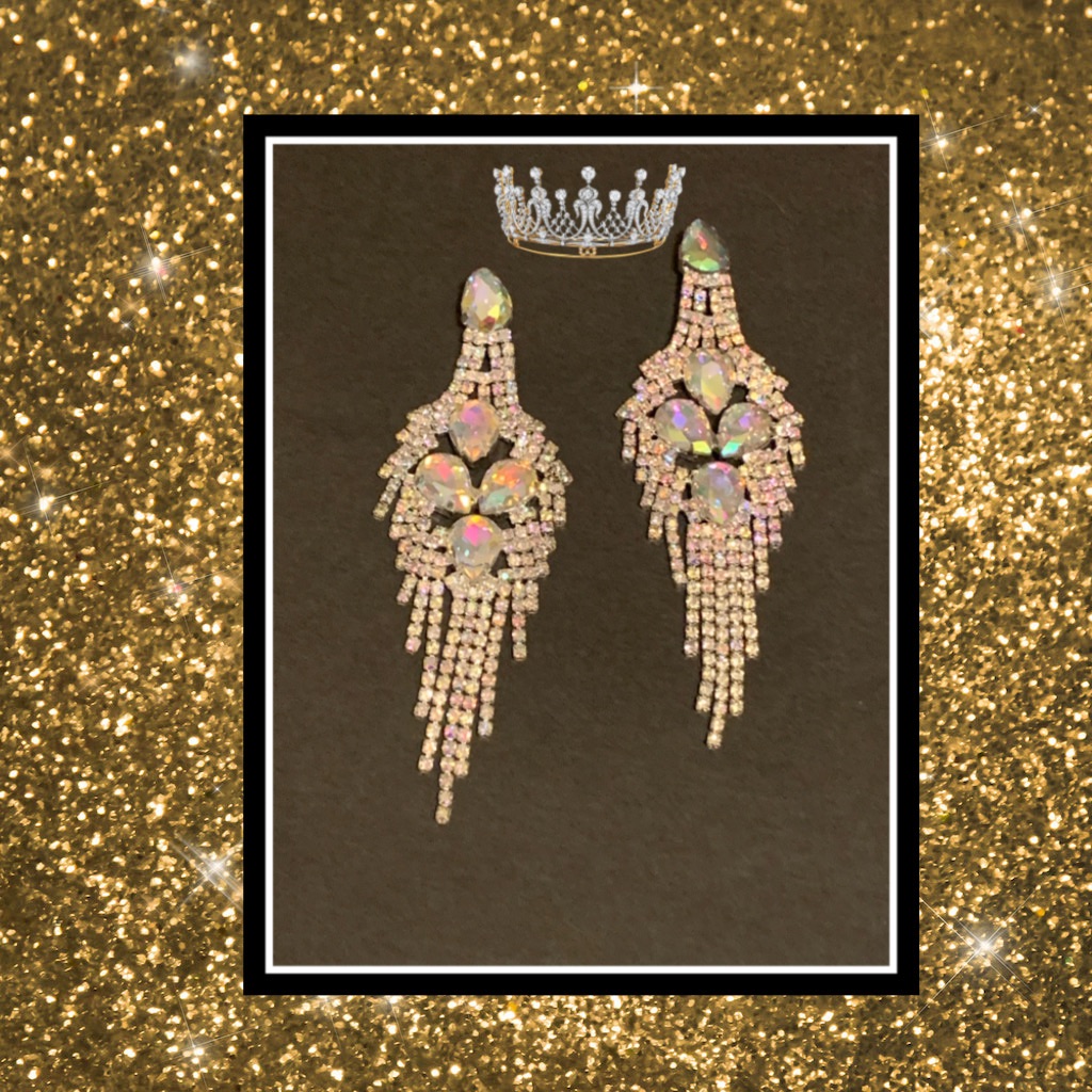 Ab Fringe Pageant Earrings Pierced 4 Inch